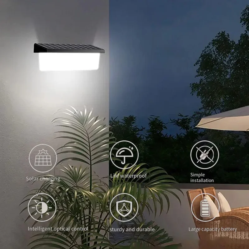 YH0617 Solar Powered Outdoor Waterproof Fence Light Wall Lamp for Garden Yard - White Light