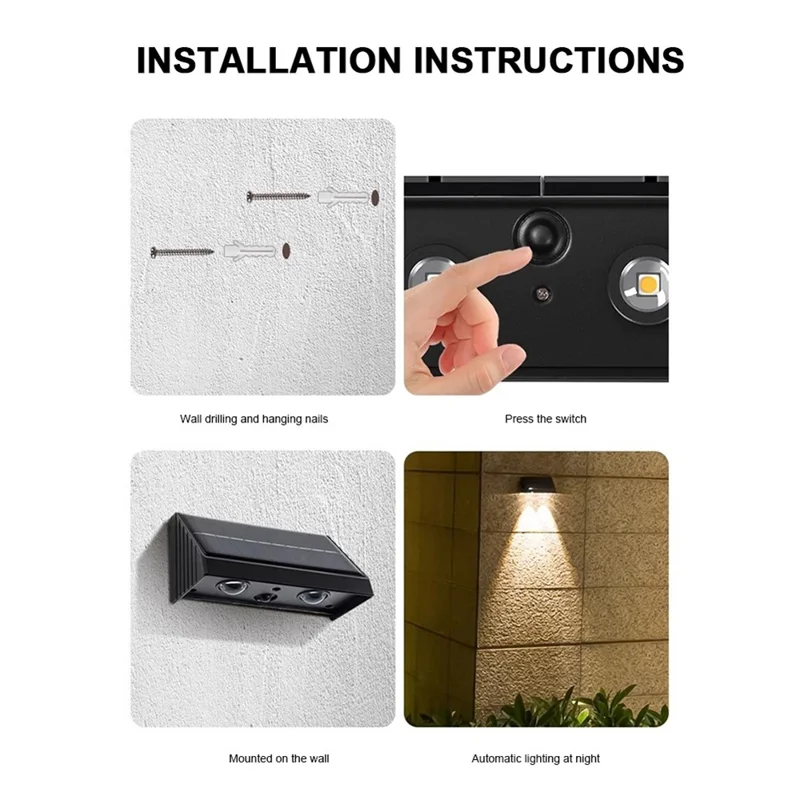 YH0615 2PCS Solar Powered Outdoor Yard Waterproof Garden Light Wall Lamp