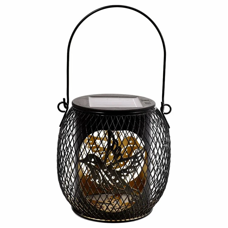 Lampe solaire à LED en fer, à motif ajouré, lampe de jardin étanche avec projection (marquage CE, RoHS, FCC) - Oiseau