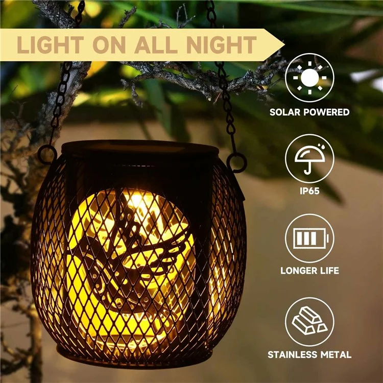 Lampe solaire à LED en fer, à motif ajouré, lampe de jardin étanche avec projection (marquage CE, RoHS, FCC) - Oiseau