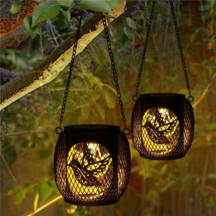 Lampe solaire à LED en fer, à motif ajouré, lampe de jardin étanche avec projection (marquage CE, RoHS, FCC) - Oiseau