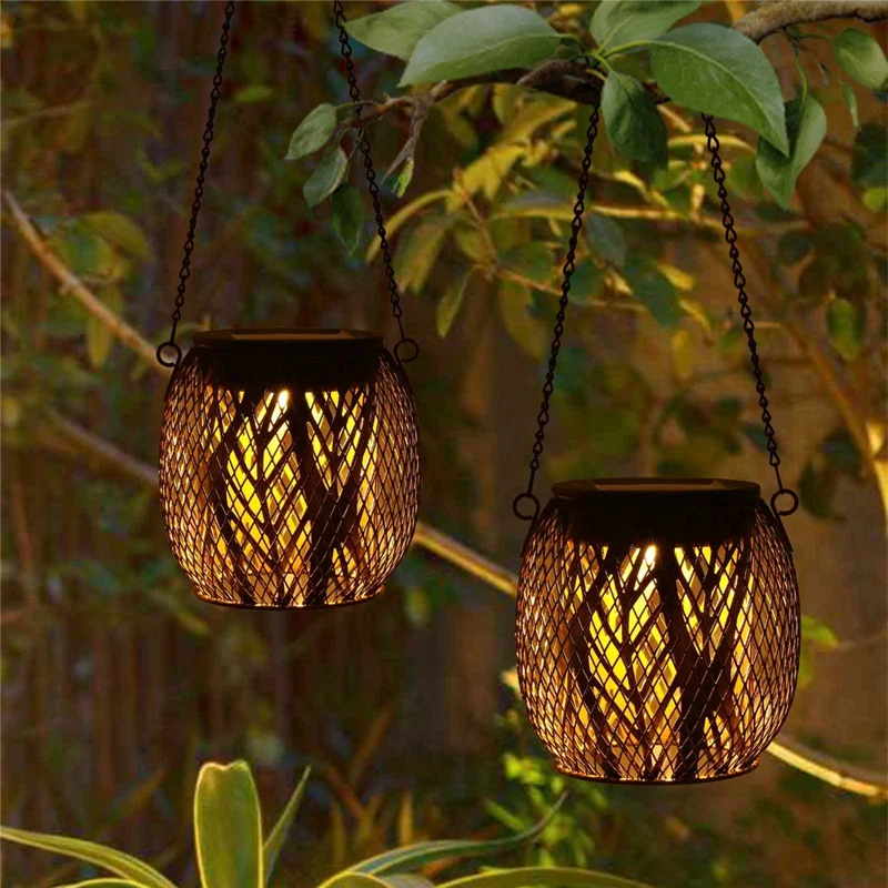 2PCS Waterproof Garden Iron Solar LED Lights Hollow-Out Lamps Hanging Projection Lights (CE, RoHS, FCC) - Leaf