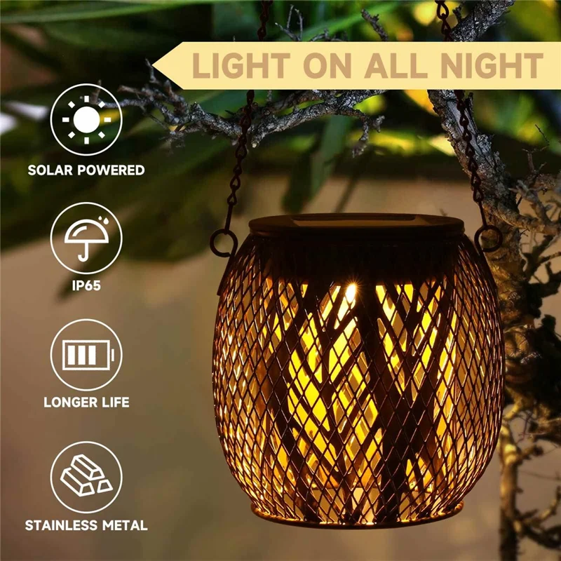 2PCS Waterproof Garden Iron Solar LED Lights Hollow-Out Lamps Hanging Projection Lights (CE, RoHS, FCC) - Leaf