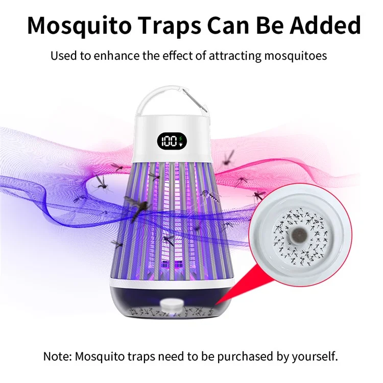 J03 Bug Zapper Outdoor Home Mosquito Killing Lamp Portable Portable Elente Alectric Fly Traps - Blanc