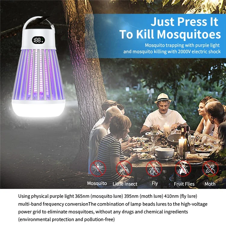 J03 Bug Zapper Outdoor Home Moskito Tötung Lampe Tragbare Stille Elektrische Fliegenfallen - Weiß