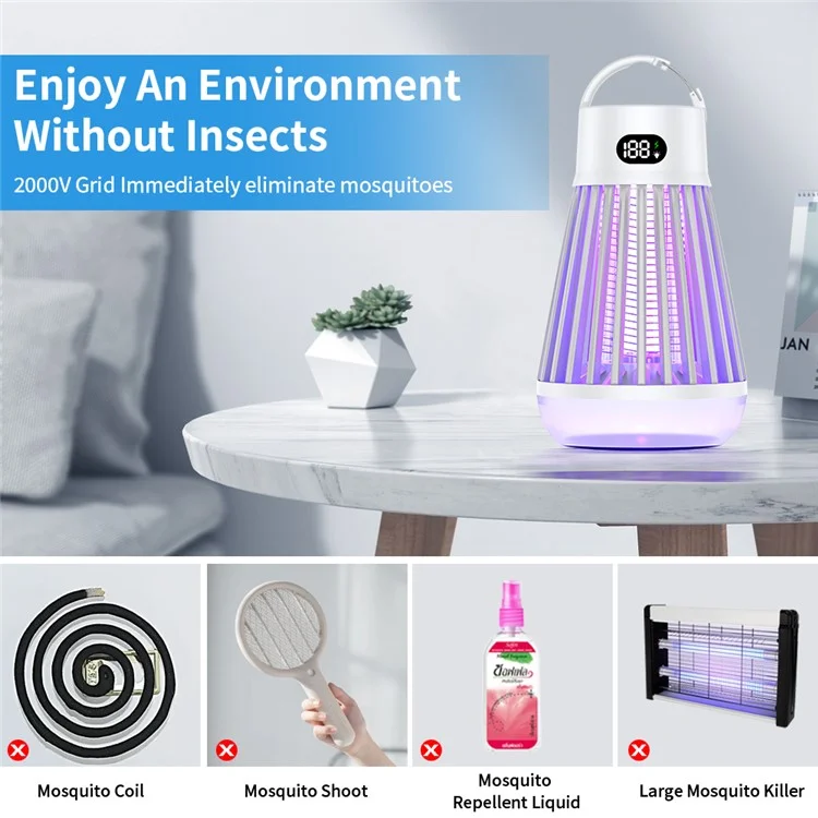 J03 Bug Zapper Outdoor Home Moskito Tötung Lampe Tragbare Stille Elektrische Fliegenfallen - Weiß