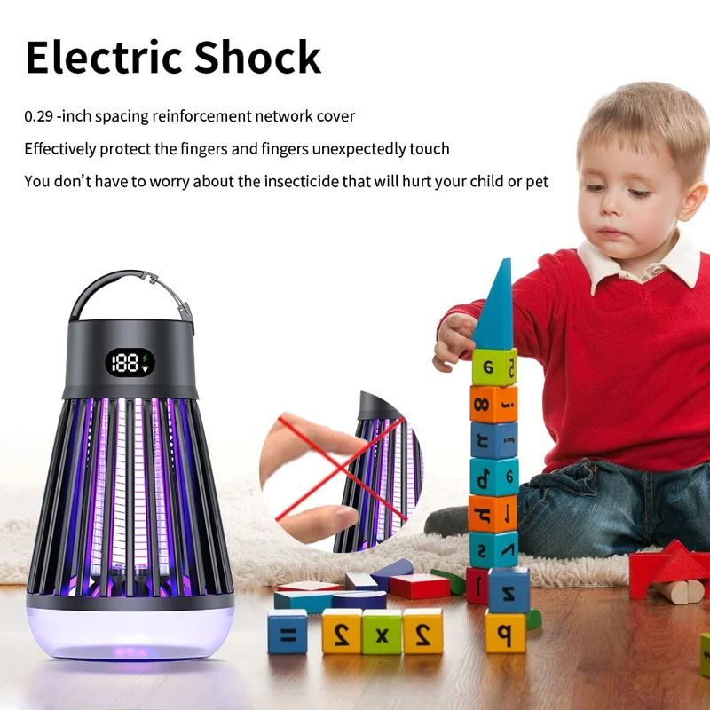 J03 Bug Zapper Outdoor Home Mosquito Killing Lamp Portable Silent Electric Fly Traps - Black