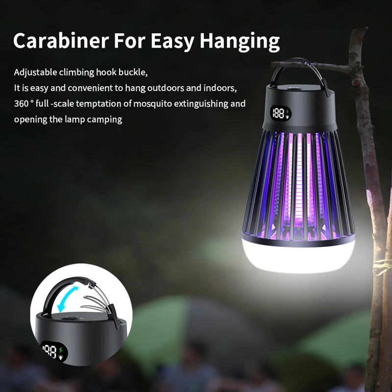 J03 Bug Zapper Outdoor Home Mosquito Killing Lamp Portable Silent Electric Fly Traps - Black