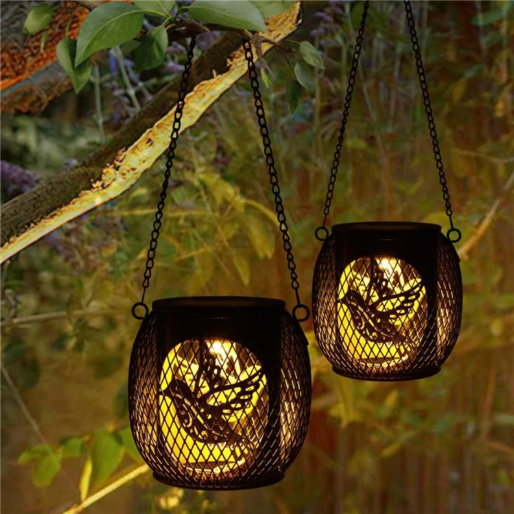 TY-HD01 2PCS Garden Solar LED Lights Hollow-Out Lamps Hanging Projection Iron Lights - Bird