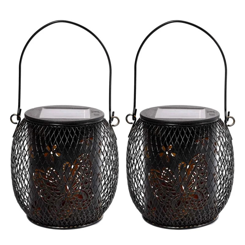 TY-HD01 2PCS Garden Solar LED Lights Hollow-Out Lamps Hanging Projection Iron Lights - Butterfly