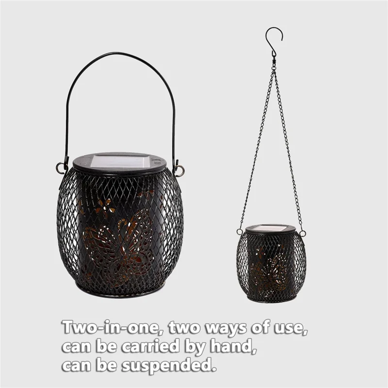 TY-HD01 2PCS Garden Solar LED Lights Hollow-Out Lamps Hanging Projection Iron Lights - Butterfly