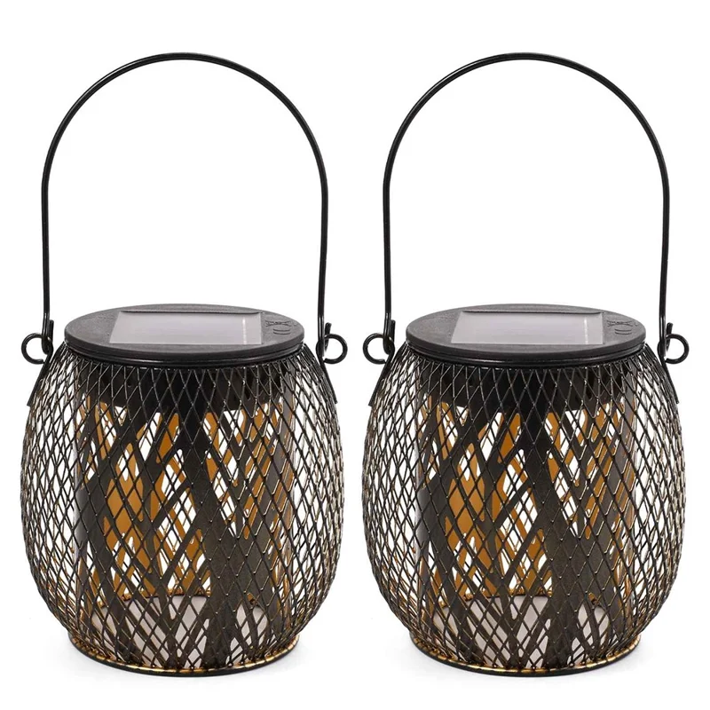 TY-HD01 2PCS Garden Solar LED Lights Hollow-Out Lamps Hanging Projection Iron Lights - Leaf