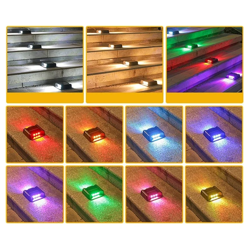 6-LED Solar Deck Light Dual-Side Lighting Walkway Stair Step Pathway LED Lamp - Warm Light