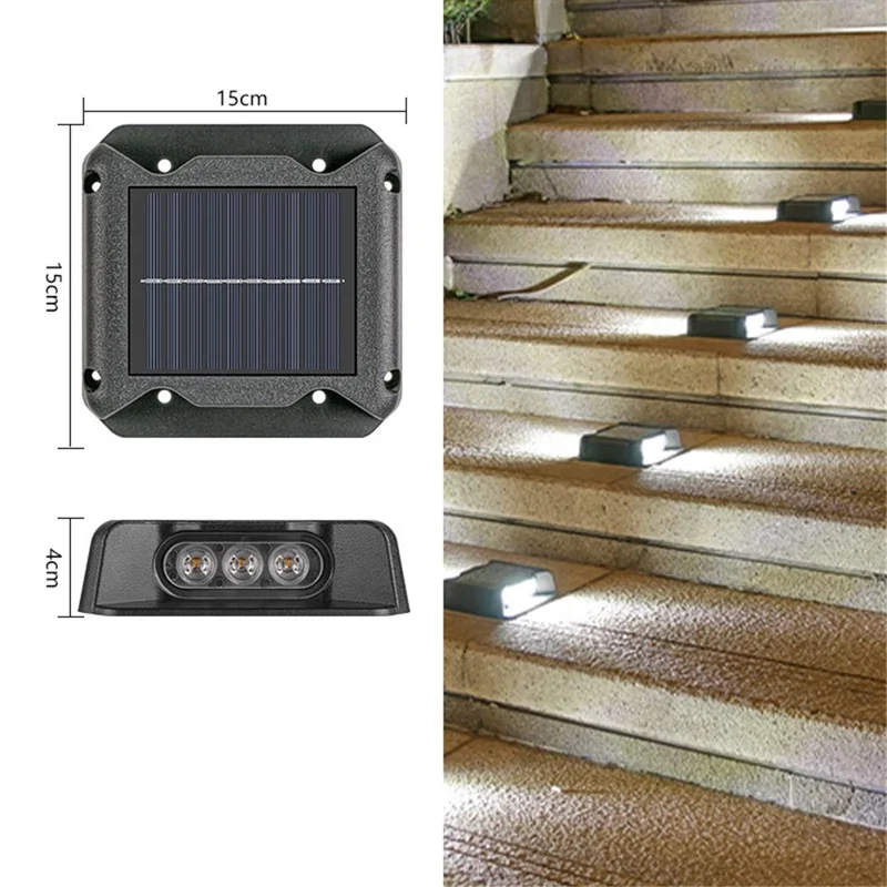 6-LED Solopgavløsning Dobbelt-sidede Belysning Sti Trin Trappe Sti LED Lampe - Hvidt Lys