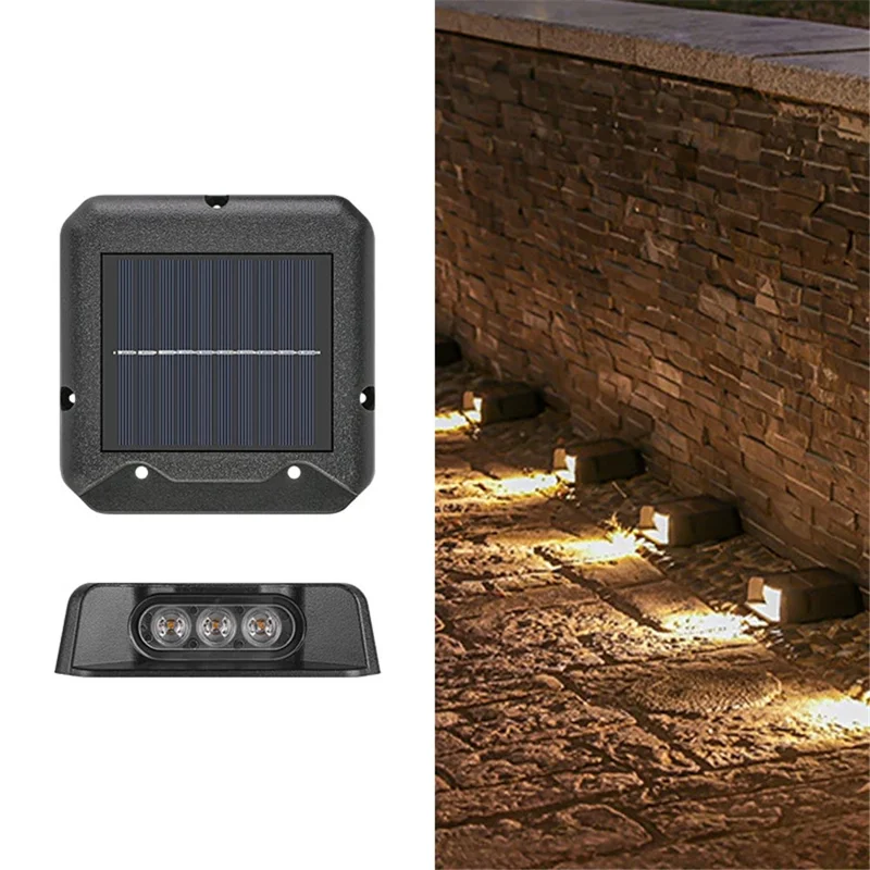 Luces solares de peldaños LED de 3 LED, impermeables, de un solo lateral, lámpara LED para sendero de plataforma, lámpara de pared exterior - Luz cálida