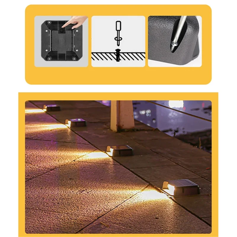 Luces solares de peldaños LED de 3 LED, impermeables, de un solo lateral, lámpara LED para sendero de plataforma, lámpara de pared exterior - Luz cálida