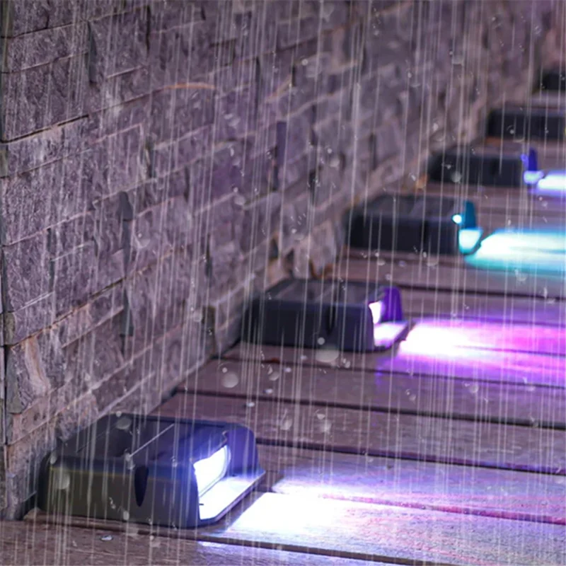 Luces solares de peldaños LED de 3 LED, impermeables, de un solo lateral, lámpara LED para sendero de plataforma, lámpara de pared exterior - Luz cálida