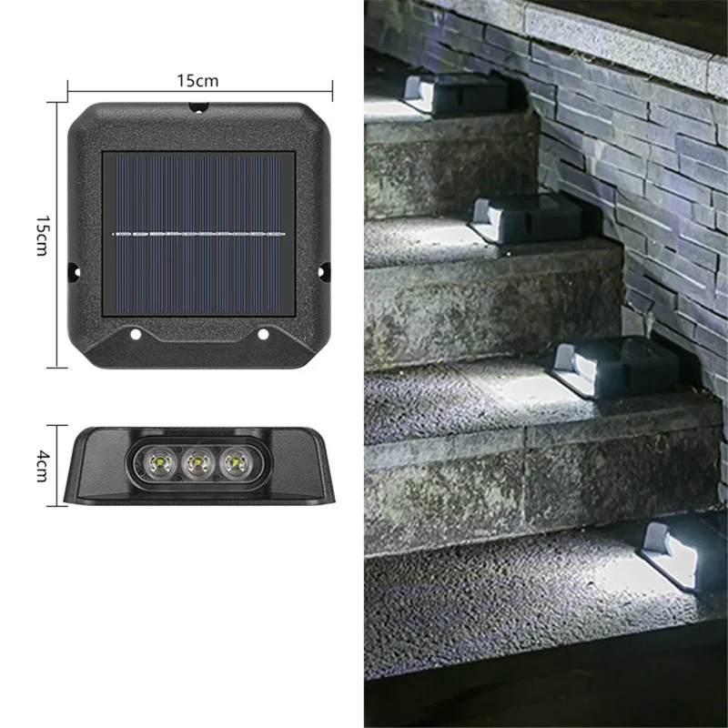 3-LED Solar Step Lights Waterproof Single Side Deck Pathway LED Lamp Outdoor Wall Lamp - White Light