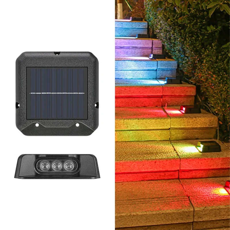 3-LED Solar Step Lights Waterproof Single Side Deck Pathway LED Lamp Outdoor Wall Lamp - Colorful Light