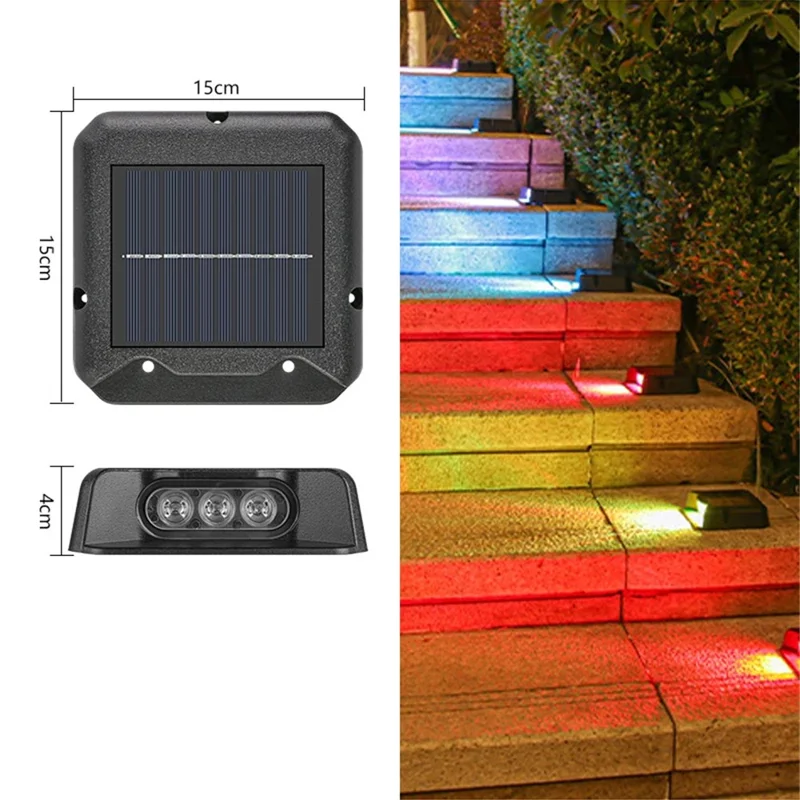 3-LED Solar Step Lights Waterproof Single Side Deck Pathway LED Lamp Outdoor Wall Lamp - Colorful Light
