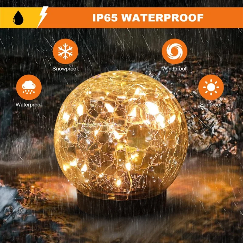2PCS Garden Solar Lights Cracked Style Ball Lamp Waterproof Light - 12cm 30-LED Warm Light