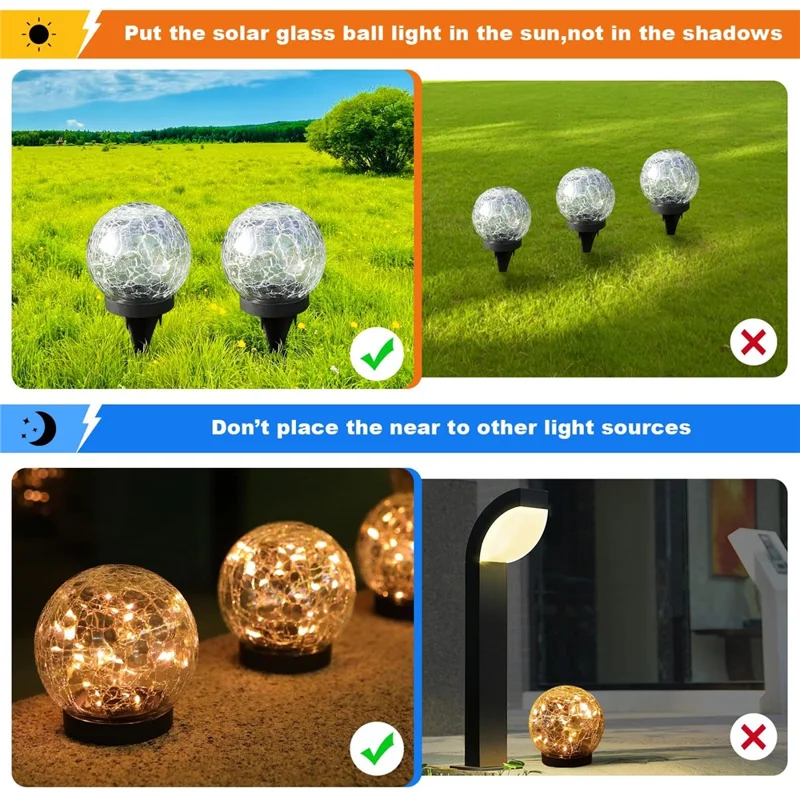 2PCS Garden Solar Lights Cracked Style Ball Lamp Waterproof Light - 12cm 30-LED Warm Light