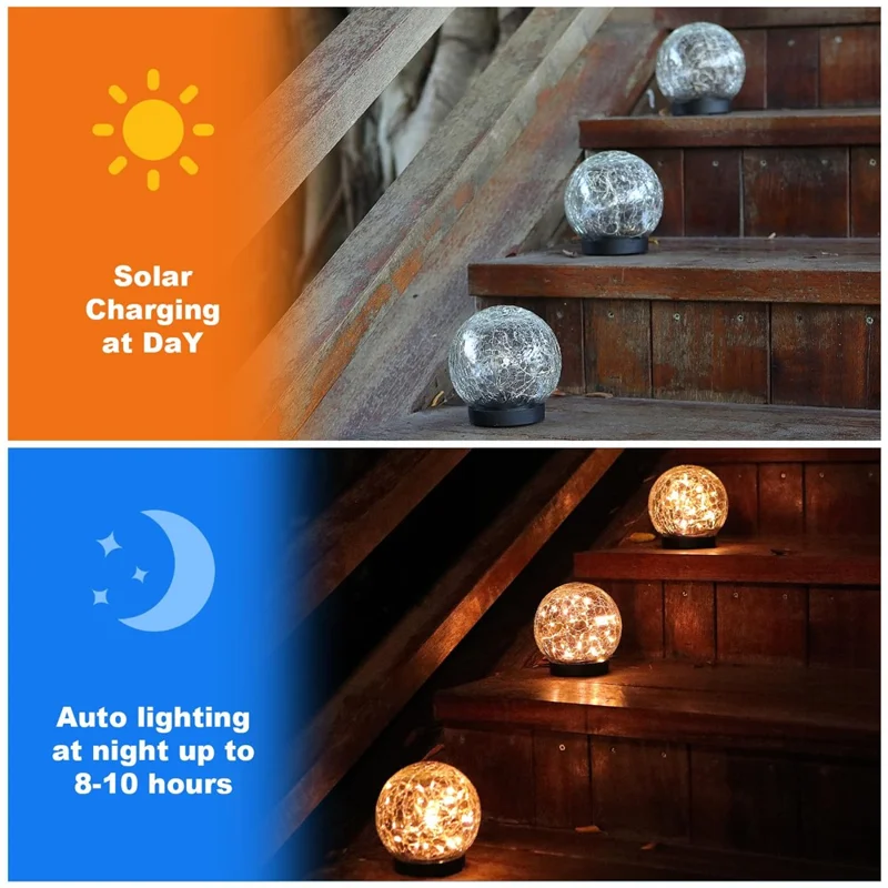 2PCS Garden Solar Lights Cracked Style Ball Lamp Waterproof Light - 12cm 30-LED Warm Light