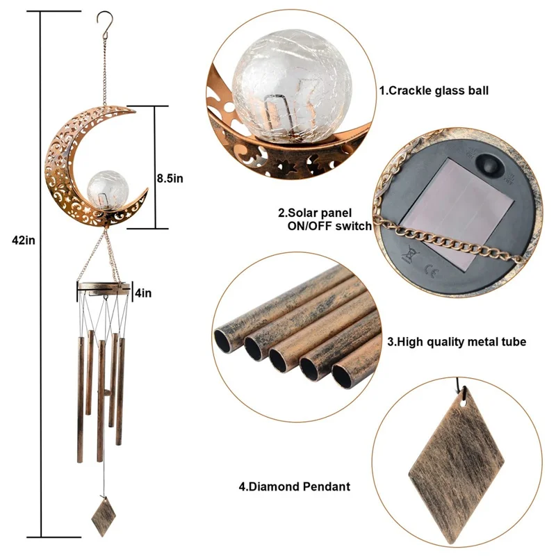 Balcony Wind Chimes Outdoor Yard Solar Lights Birthday Gift Hanging Decoration Lamps