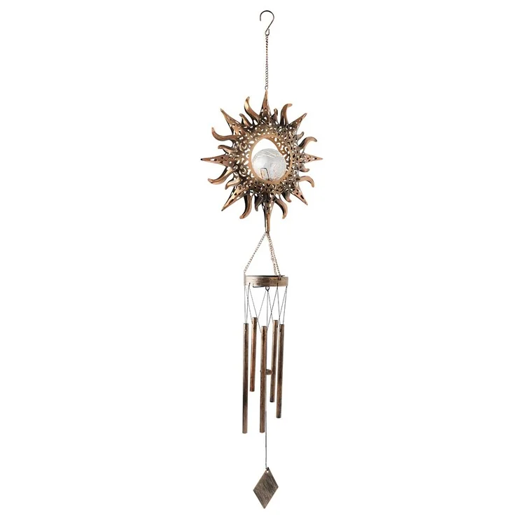 Outdoor Hanging Wind Chimes Solar Light Iron Art Waterproof Garden Decoration - Sun