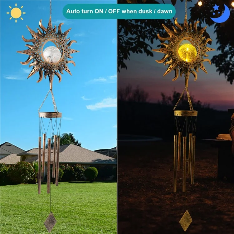 Outdoor Hanging Wind Chimes Solar Light Iron Art Waterproof Garden Decoration - Sun