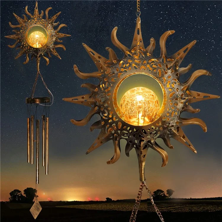Outdoor Hanging Wind Chimes Solar Light Iron Art Waterproof Garden Decoration - Sun