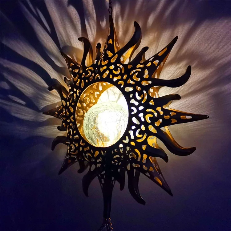 Outdoor Hanging Wind Chimes Solar Light Iron Art Waterproof Garden Decoration - Sun
