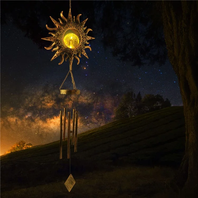 Outdoor Hanging Wind Chimes Solar Light Iron Art Waterproof Garden Decoration - Sun