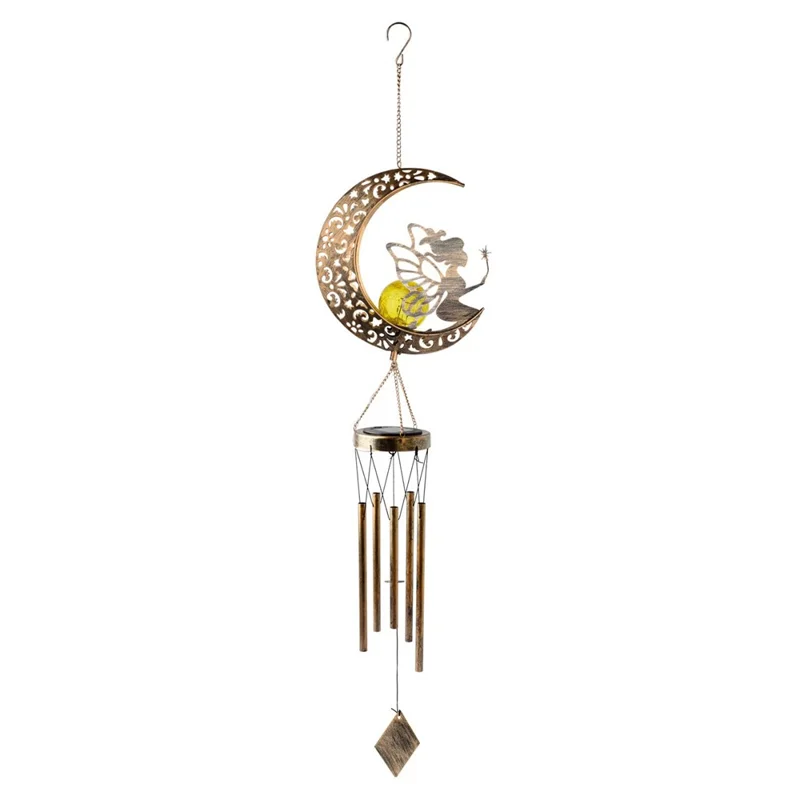 Outdoor Hanging Wind Chimes Solar Light Iron Art Waterproof Garden Decoration - Lua e Fada