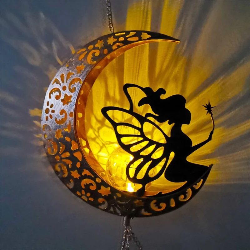 Outdoor Hanging Wind Chimes Solar Light Iron Art Waterproof Garden Decoration - Lua e Fada