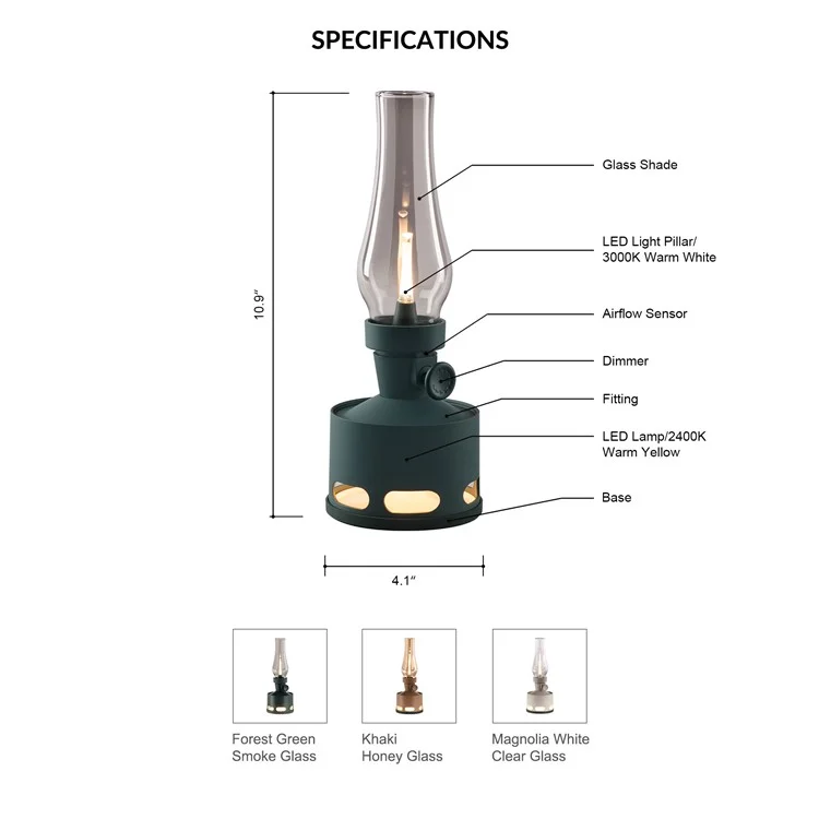 COMELY Old Days Creative Imitation Kerosene Lamp Design Rechargeable LED Night Light Dimmable Retro Decorative Home Table Lamp - Green