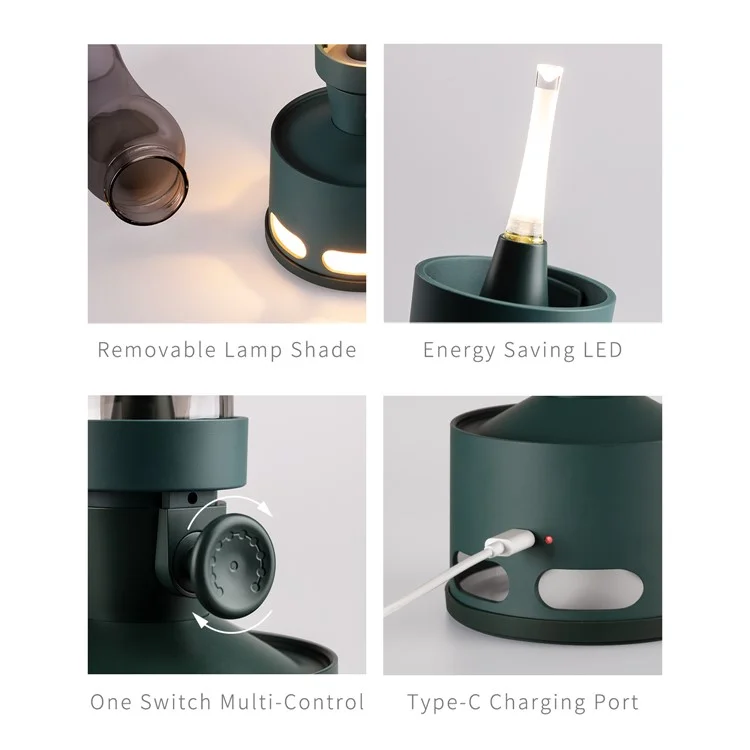 COMELY Old Days Creative Imitation Kerosene Lamp Design Rechargeable LED Night Light Dimmable Retro Decorative Home Table Lamp - Green