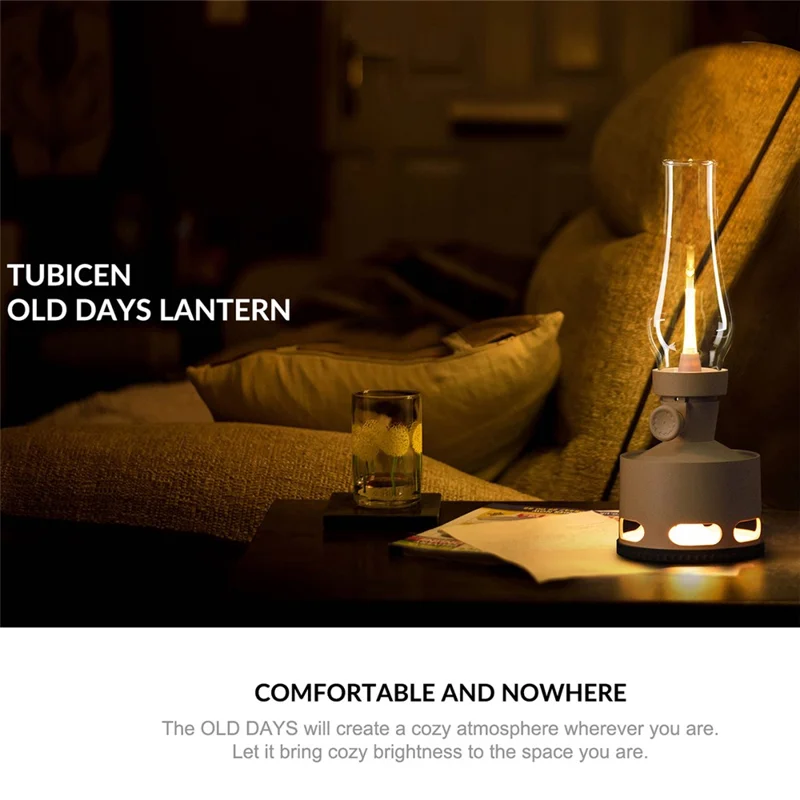 COMELY Old Days Creative Imitation Kerosene Lamp Design Rechargeable LED Night Light Dimmable Retro Decorative Home Table Lamp - Khaki
