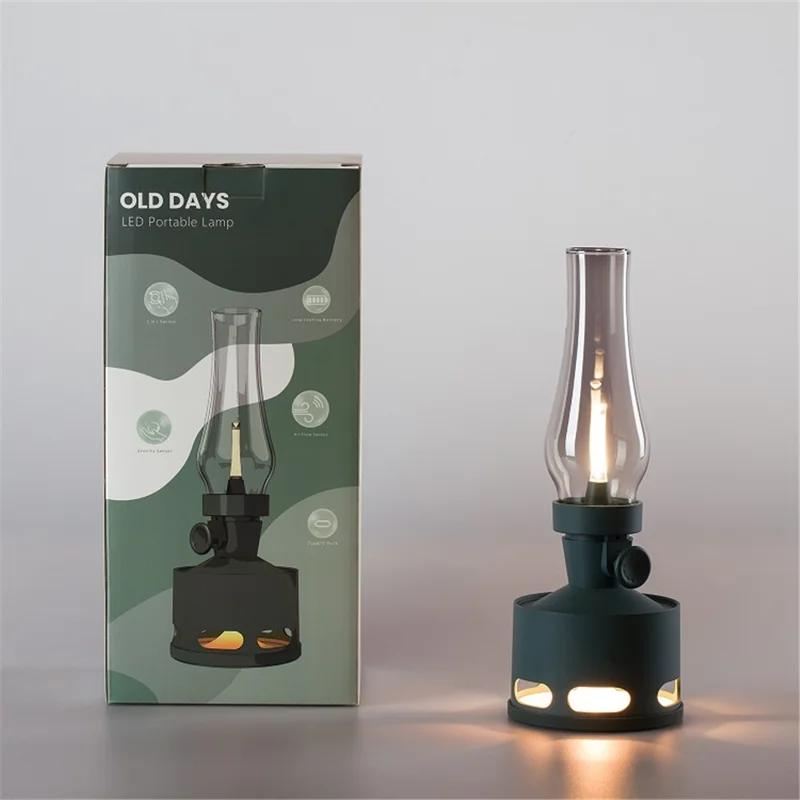 COMELY Old Days Creative Imitation Kerosene Lamp Design Rechargeable LED Night Light Dimmable Retro Decorative Home Table Lamp - Khaki