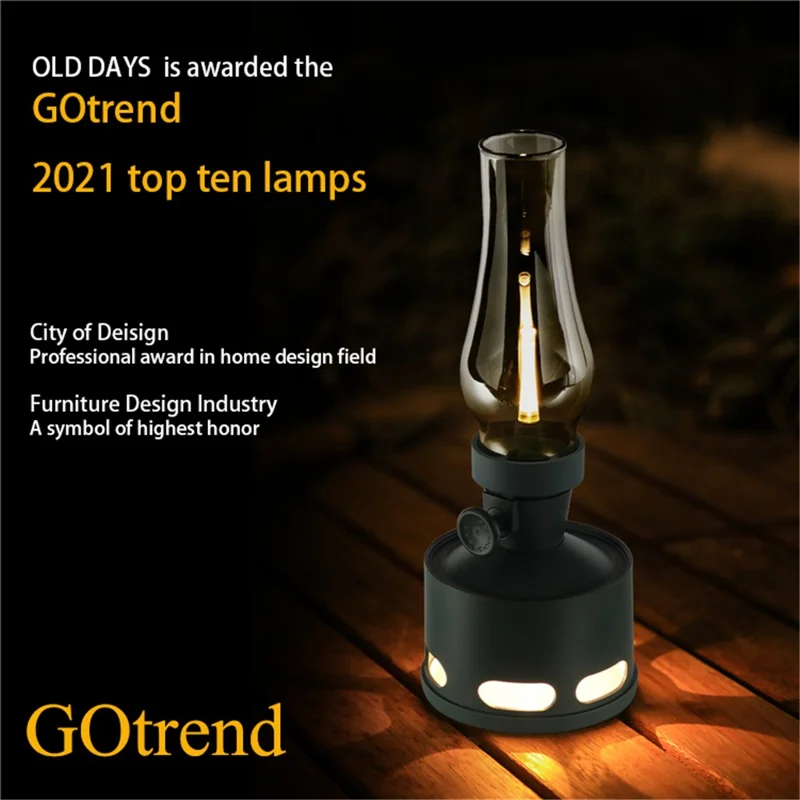 COMELY Old Days Creative Imitation Kerosene Lamp Design Rechargeable LED Night Light Dimmable Retro Decorative Home Table Lamp - Pink