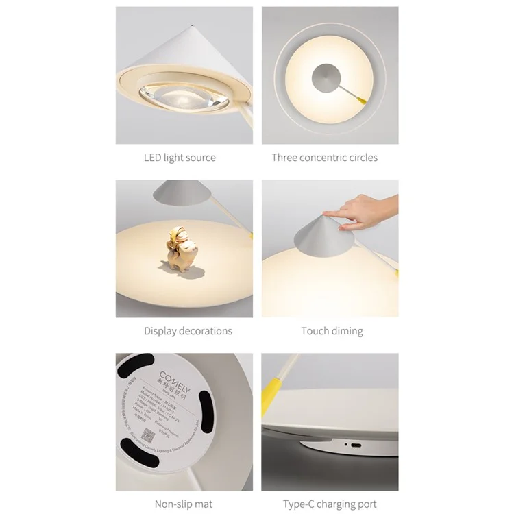 COMELY 11140012001 3W Creative Portable LED Night Light Table Lamp with Disk Base for Bedroom/Living Room/Office (S)