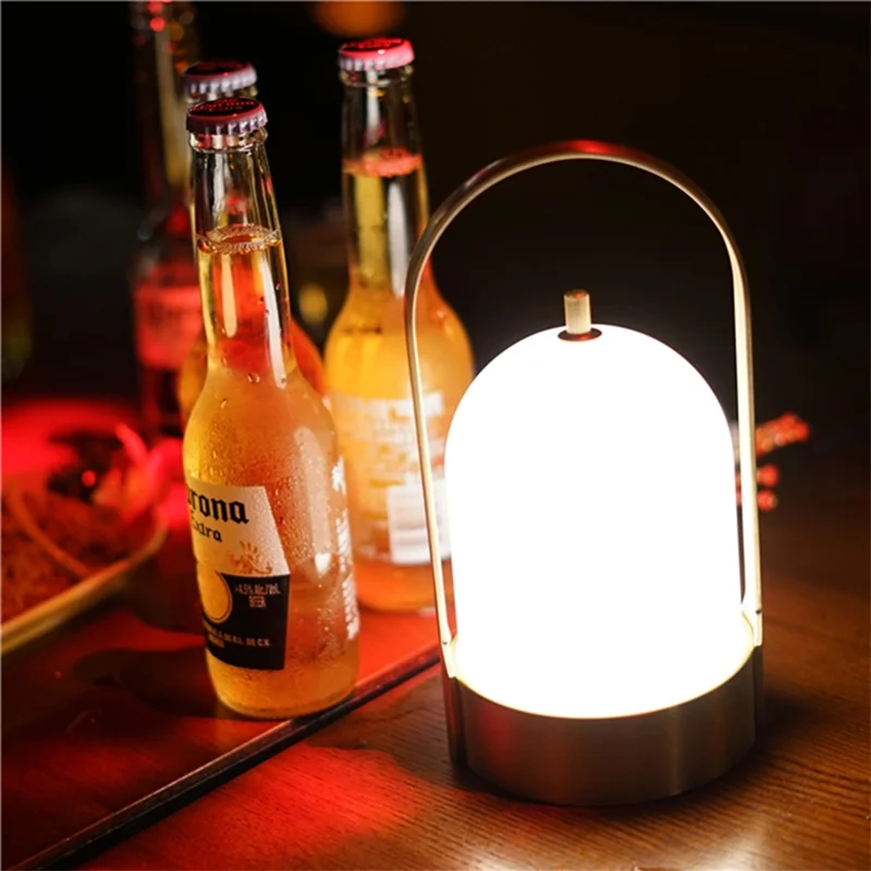 COMELY Dawn Portable Handle Design Night Light Retro Rechargeable Touch Dimming LED Table Lamp Home Bar Decor - Nickel Color