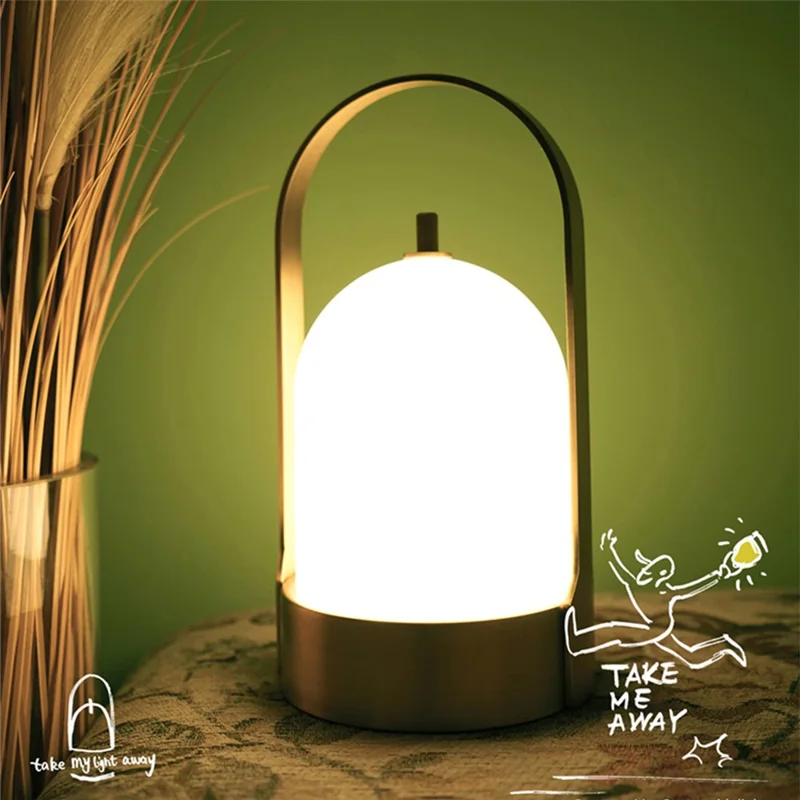 COMELY Dawn Portable Handle Design Night Light Retro Rechargeable Touch Dimming LED Table Lamp Home Bar Decor - Nickel Color