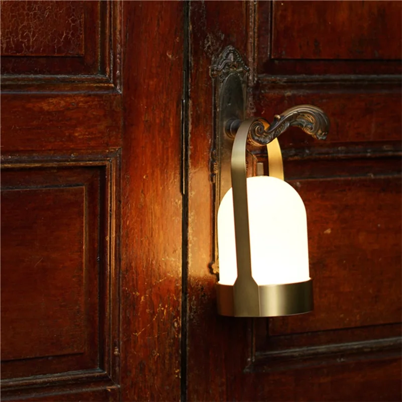 COMELY Dawn Portable Handle Design Night Light Retro Rechargeable Touch Dimming LED Table Lamp Home Bar Decor - Nickel Color