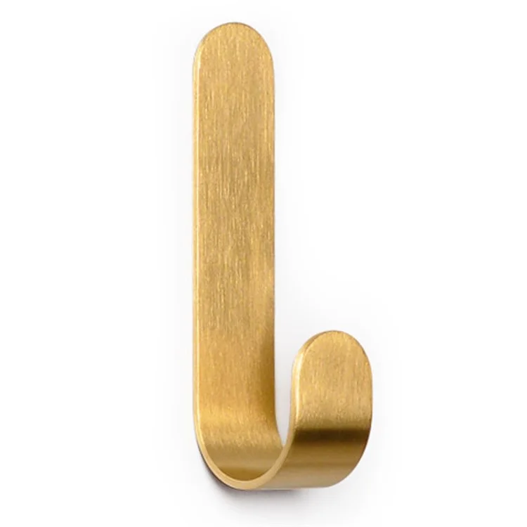 Size L Adhesive Hook Golden Brass Brushed Heavy Duty Wall Mounted Hook for Hanging Coat Hat Towel Robe Key Clothes