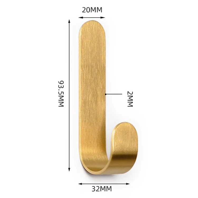 Size L Adhesive Hook Golden Brass Brushed Heavy Duty Wall Mounted Hook for Hanging Coat Hat Towel Robe Key Clothes