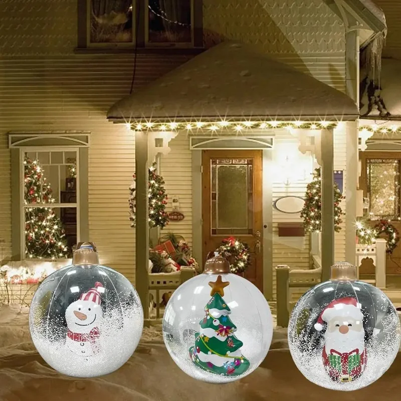60cm Christmas Decoration Ball Xmas Party Garden Ornament PVC Inflatable Ball with LED Light - Santa Claus