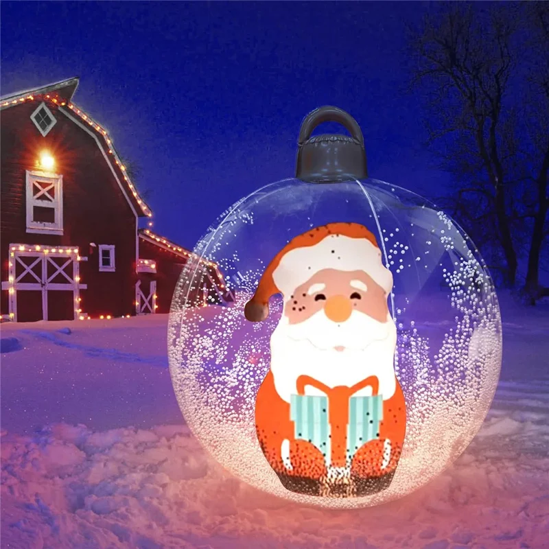 60cm Christmas Decoration Ball Xmas Party Garden Ornament PVC Inflatable Ball with LED Light - Santa Claus