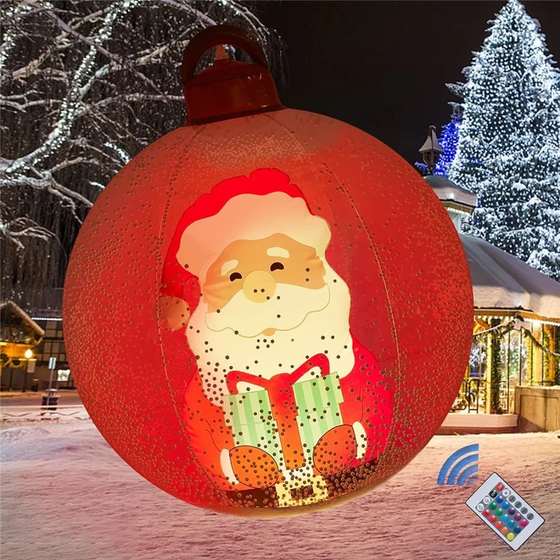 60cm Christmas Decoration Ball Xmas Party Garden Ornament PVC Inflatable Ball with LED Light - Santa Claus