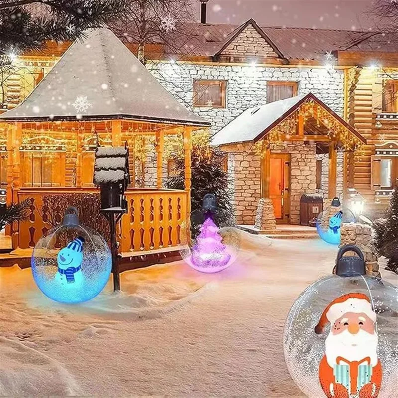 60cm Christmas Decoration Ball Xmas Party Garden Ornament PVC Inflatable Ball with LED Light - Santa Claus